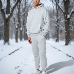 Men's Light Grey 2 Piece Tracksuit Set Hooded Sweatshirt And <b>Jogger</b> Pants Casual <b>Outfit</b> Matching Long Pants - Product Image 4