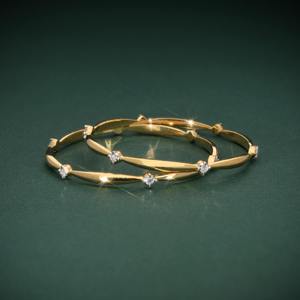 Minimalist Gold Plated <b>Cuff</b> <b>Bracelets</b> With Round Moissanite Stones Claw Set Geometric Design Women's Everyday Wear - Product Image 3