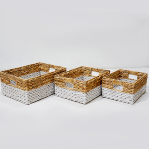 Natural Water Hyacinth Rectangle Storage <b>Basket</b> With Handles Rustic Multi Purpose Organizing Tray for Home Desktop Neatening - Product Image 2