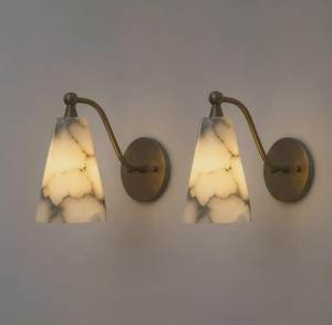 Modern Brass <b>Wall</b> Sconce With Marble Shade Indoor <b>Lighting</b> Fixture Study Room Decor <b>Remote</b> <b>Controlled</b> - Product Image 2