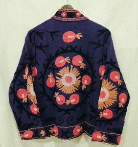 Chaqueta de lana con cuello mandarín y bordado floral, abrigo de invierno hecho a mano para mujer, manga larga - Product Image 3