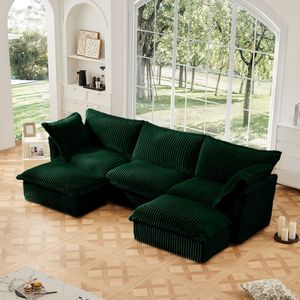 Divano componibile a U a 3 posti con rivestimento sfoderabile, design con bordi francesi e molteplici cuscini grandi per soggiorno - Product Image 2