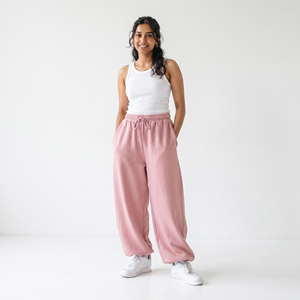 Women High Waist Polyester Sweat Pants Loose Fit Full Length Drawstring Waist Sweat Pant Ladies Casual Winter Wear Sweat Pants - Product Image 1