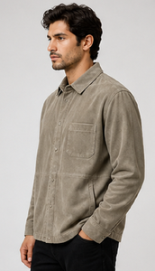 <b>Men's</b> Genuine Sheep Skin Shirt <b>Jacket</b> Button Front <b>Smart</b> Casual Overshirt Slim Fit Premium Outerwear Windproof Winter Stylish - Product Image 2