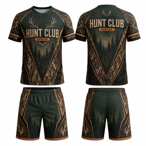 Ensemble chemise et short de chasse pour homme Hunt Club, imprimé floral, manches courtes, polyester respirant, vêtements d'extérieur pour l'été - Product Image 1