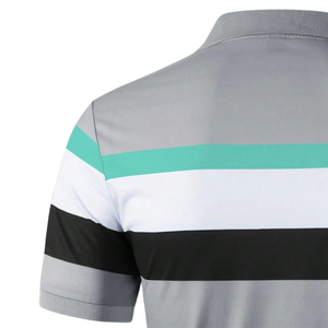 Polo a Rayas Gris, Blanco y Menta para Hombre, Manga Corta, Transpirable, de Secado Rápido, Ligero, Informal, para Golf, Tenis, Verano, Tejido de Punto - Product Image 4