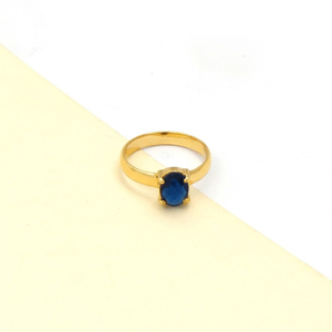 Iolite <b>Ring</b> 6x8mm Oval Checker Cut – Handmade Gold Plated Gemstone <b>Ring</b> with Gold Ball Accents, Violet Blue <b>Statement</b> <b>Rings</b> - Product Image 4