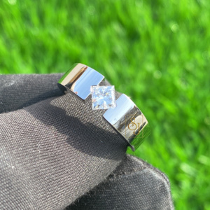 Luxury Custom Men's 14K White Gold Solitaire Princess Diamond Band Original <b>Iced</b> Nugget Cluster Pinky Bling Wedding Engagement - Product Image 1