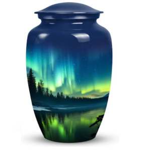 Urnas Metálicas para Cenizas con Diseño de Aurora Boreal, Urnas Conmemorativas Inspiradas en la Naturaleza, Urnas Decorativas para Cremación de Adultos - Product Image 1