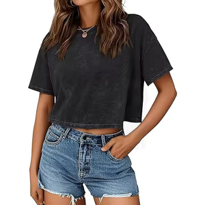 Vintage Streetwear High Quality Drop Shoulder Wholesale Pure Cotton Slim Fit Summer Women's T-shirts Acid-washed Style - Product Image 2