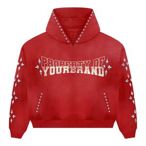 Sudadera con Capucha Roja, Diseño Personalizable, Estampado de Diamantes de Imitación, Corte Regular, Tejido de Punto Ecológico para Hombre, Transpirable y de Secado Rápido - Product Image 5