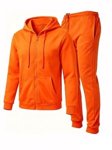 Conjunto de Sudadera con Capucha y Cremallera para Hombre, Color Blanco, Corte Regular, Felpa de Algodón, Informal, Invierno, Diseño Impermeable con Bolsillos - Product Image 2