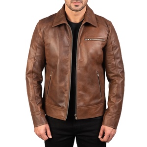 High Quality Brown Mens Biker Leather <b>Jacket</b> <b>Sheepskin</b> Zipper Custom Size Long Length <b>jacket</b> for men - Product Image 1