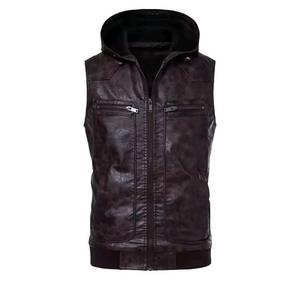Veste en cuir vintage pour homme à capuche zippée, coupe-vent et anti-plis, style décontracté, très vendue - Product Image 1