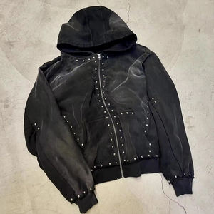 Sudadera con capucha y cremallera para hombre, estilo oversized, con efecto deslavado ácido y pedrería, 100% algodón tejido, de la marca FITFASHION - Product Image 4