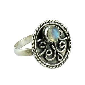 Bagues en argent Sterling 925 avec pierre de lune arc-en-ciel, bijoux en argent oxydé, bijoux en argent fin - Product Image 1