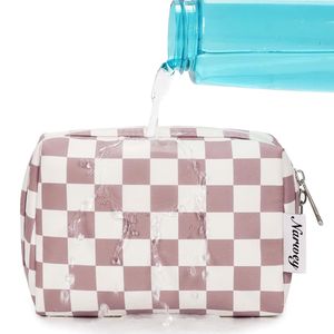 Linda Bolsa de Maquillaje de Viaje a Cuadros Pequeña con Cremallera Rosa y Compartimentos para Bolsos y Estuches de Cosméticos - Product Image 2