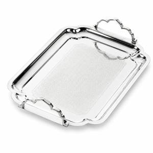 Bandeja de Servir Rectangular de Acero Inoxidable Plateado con Asas, Plato Metálico Repujado Decorativo para Centro de Mesa, en Venta - Product Image 1