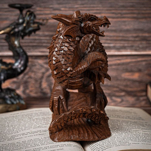 Estatua Decorativa de Dragón en Madera Natural, Figura de Dragón Tallada a Mano de Lujo, Adorno de Dragón de Madera Maciza - Product Image 1