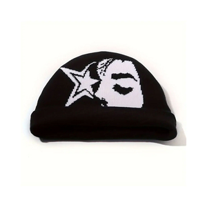 Premium Reversible Cashmere <b>Beanie</b> Skull Cap Y2K Streetwear Jacquard Knit Design with Sequin Embroidery Unisex Adult Winter <b>Hat</b> - Product Image 1