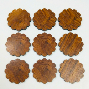 Handmade Natural Wooden Coaster Set of 4, Rustic Scalloped Edge Drink Coasters, Solid Wood Tea Coffee <b>Cup</b> <b>Mat</b> Kitchen Decor Gift - Product Image 2