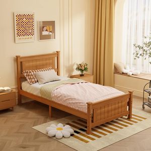 Cadre de lit à plate-forme double en bois massif durable Matelas marron Boîte de fondation Ressort Tête de lit simple Latte de bois École extérieure - Product Image 2