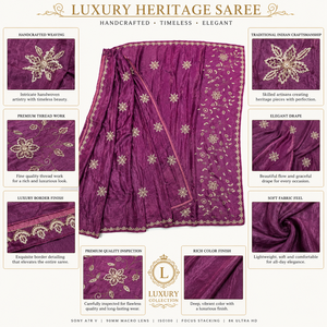 Purple Embroidered Silk <b>Saree</b> <b>Women</b> | Handcrafted Zari Border | Vintage Style | Floor-Length | Festival Wedding Party Wear | - Product Image 6