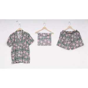 ชุดนอนขาสั้นผ้าฝ้ายพิมพ์ลายดิจิตอลพรีเมียมสำหรับผู้หญิง ลายตัวอักษร เอวยางยืด ระบายอากาศได้ดี ชุดนอนขาสั้น - Product Image 4