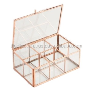 Glass Metal Jewelry Box With 6 Compartments And <b>Mirror</b> Lid For Organizing Necklaces Rings Watches Bracelets - Product Image 3