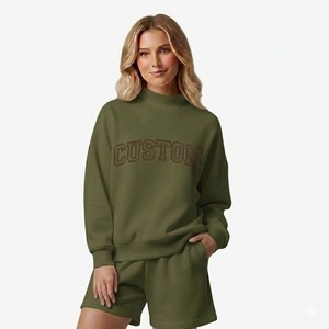 Women's Streetwear Mock Neck Sweatshirt with Shorts <b>Set</b> Lightweight Fleece Breathable Eco-Friendly Waterproof Quick Dry - Product Image 2