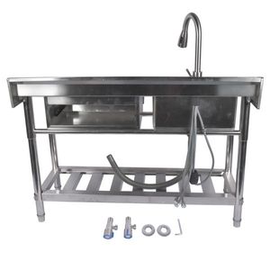 Lavello Commerciale Indipendente per Cucina Professionale 47'' con Lavello Sinistro in Acciaio Inox, Cassetto e Rubinetto Estraibile - Product Image 3