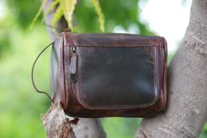 Wholesale Genuine Leather Toiletry Bag Mens Dopp <b>Kit</b> Travel Wash Bag Waterproof Lining <b>Shaving</b> <b>Kit</b> Bag Factory TYG-0196 - Product Image 5