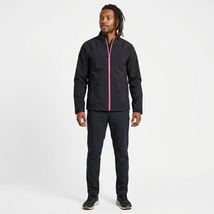 Men's Black Windproof Sporty Jacket With Pink Zipper Stand Collar Regular Fit Autumn Wear - Product Image 3