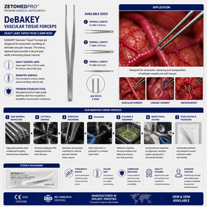 Pinzas Vasculares DeBakey con Mandíbulas Cónicas Anchas de 2.5 mm, Instrumento Quirúrgico ZETOMEDPRO - Product Image 3