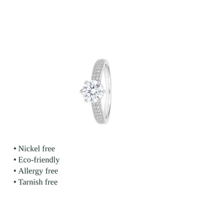 Classic Round Brilliant Cut CZ Engagement Ring 925 <b>Silver</b> Pave Setting Prong Style Women's Fine Jewelry - Product Image 2