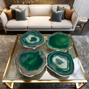 Wholesale Sier Plated Green Agate Slice <b>Coasters</b> Natural Quartz <b>Crystal</b> Tabletop Decorations Feng Shui Mascot Gemstone Stone - Product Image 1