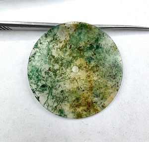 Esfera de Reloj de Ágata Musgosa Natural de 28.50mm Verde/Blanco, 1mm de Grosor, Corte Plano, Orificio Central de 2mm, Clásica, Elegante, Vintage, de Lujo - Product Image 2