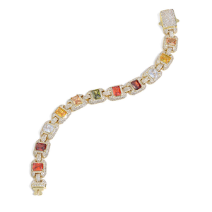 Bracelet en or moissanite avec maillons en pierres précieuses colorées, bijoux de luxe sertis de pierres, pour hommes et femmes - Product Image 5