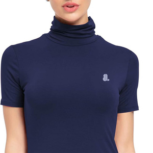 Haut décontracté à col roulé et manches courtes pour femme, en jersey uni, coupe régulière, respirant, en coton biologique non tissé 160g, avec logo, idéal pour l'été - Product Image 2