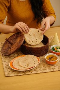 Hand-Carved Wooden Roti <b>Box</b> <b>with</b> <b>Lid</b>: Rustic Kitchen <b>Decor</b> - Product Image 1