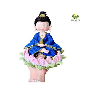 Poupée Ksitigarbha Bodhisattva en crochet faite à la main, statue de lotus, jouet en peluche bouddhiste religieux en gros, décoration de table pour la méditation à la maison - Product Image 6