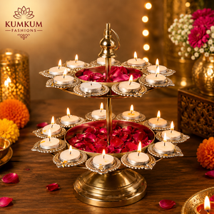 Handmade 2 Tier Brass Urli Tealight <b>Candle</b> Holder Diwali Wedding Haldi Home Temple Decor Centerpiece Pooja Festive Decoration - Product Image 1