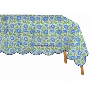 Mantel Rectangular Festoneado Navideño, Mantel Festoneado con Estampado Indio, Mantel Festoneado Floral Hecho a Mano de Algodón - Product Image 6