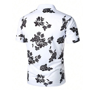 Camisetas Polo Personalizadas |   Estampado Floral de Rosas Blancas y Negras para Sublimación |   Tejido Transpirable, Antihumedad y Antiarrugas - Product Image 2