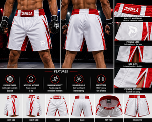 Shorts de boxe blancs et rouges Dumela en polyester et coton, confortables, de haute qualité, pour toutes les saisons, vêtements d'entraînement - Product Image 6