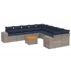 Conjunto de Sofás de Jardín de Mimbre Sintético con Cojines, 10 Plazas, Muebles de Exterior de Estilo Contemporáneo, Estructura de Mimbre Gris - Product Image 2