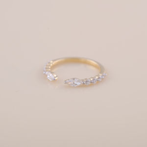 Anillo Abierto con Diamantes Cultivados en Laboratorio de Corte Marquise y Redondo de 0.47CT |   Anillo Ajustable de Plata de Ley 925 con Diamantes - Product Image 3