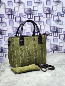 Vertical Stripe Woven Satchel – Versatile Handbag cum Crossbody with Pouch - Product Image 2