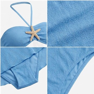 Ensemble bikini bandeau bleu pour femme avec décoration étoile de mer et jupe portefeuille, maillot de bain deux pièces - Product Image 4