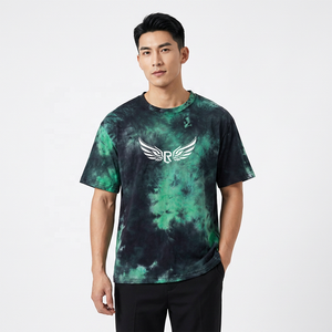 Camiseta de Manga Corta Tie-Dye para Hombre, Cuello Redondo, Estilo Casual, Tejido de Punto, Corte Regular, con Logotipo de Ala en el Frente, Degradado Verde y Negro - Product Image 5